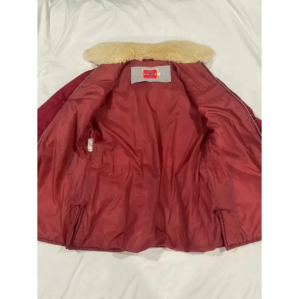 Vintage Ms. Pioneer 70s 80s Red Puffer Coat Faux Fur Collar Size 14 Girls